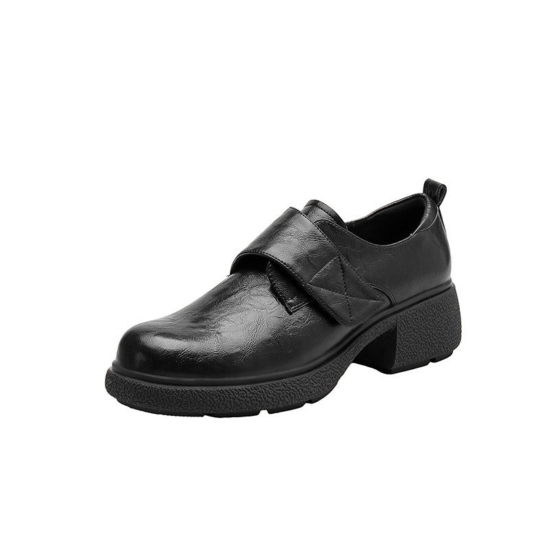 【シューズ】厚底 ラウンドトゥ ヴィンテージ ローファー シューズ レディース 新作 マジックテープ 通勤用 太ヒール お靴 パンプス