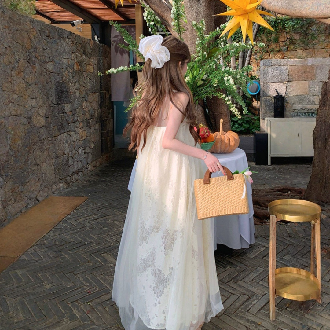 【ワンピース】フレンチ エレガント レース×チュール ビーチリゾートスタイル ワンピース 【SHシリーズ】