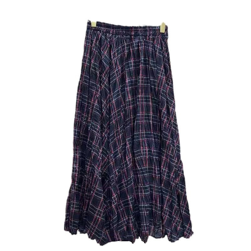 【ボトムス】レトロ ゆったり 着痩せ 大きいサイズ チェック柄 大きい裾 秋冬 スカート【SHシリーズ】