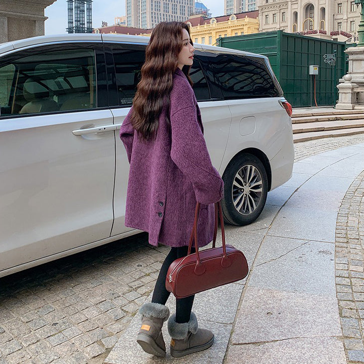 【アウター】💜上品ブルーベリーパープル✨ウールコート レディース 秋冬 韓国風【JZシリーズ】