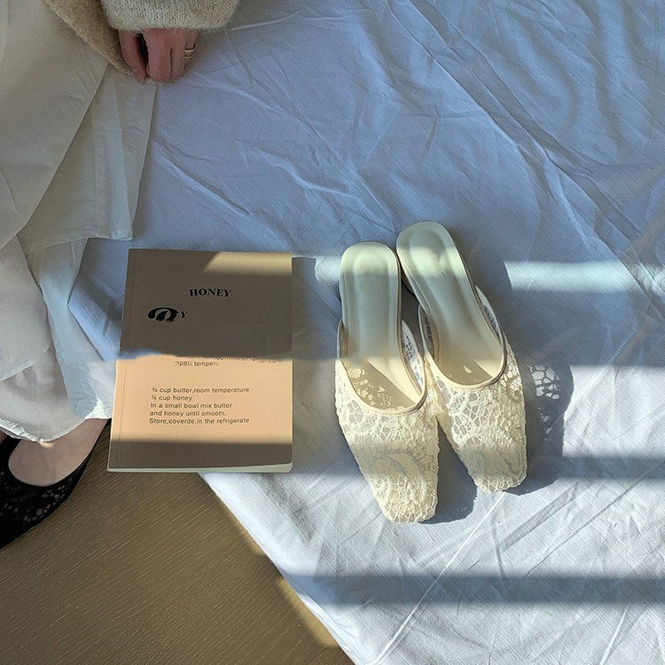 【シューズ】チュール×メッシュ♡抜け感バブーシュサンダル|スカートに似合う上品フラット