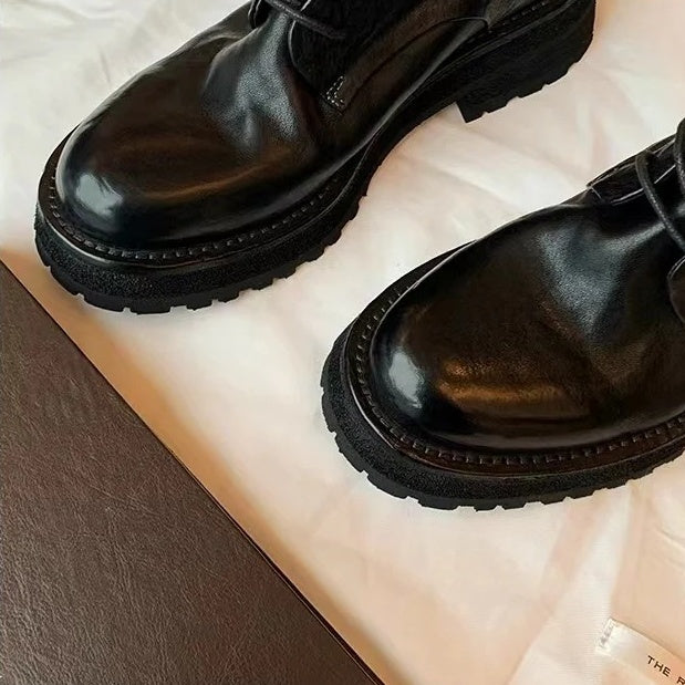 【シューズ】 春秋冬 イギリス風 レースアップ ファスナー付き マーチン ブーツ