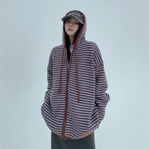 【アウター】春 秋 冬 ボーダー 厚手 フード付き ゆる感 ジャケット 【FCシリーズ】