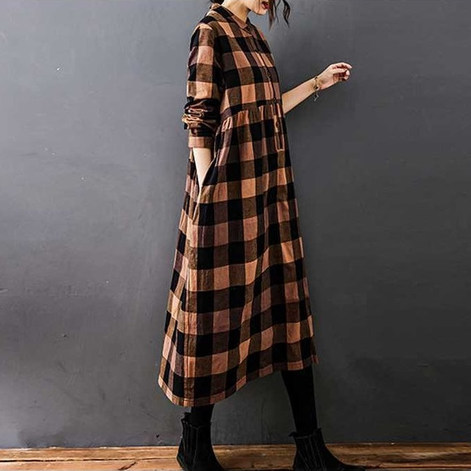 【ワンピース】春 秋 冬 切り替え チェック柄 ゆるリラックス 長袖 ワンピース 【SHシリーズ】