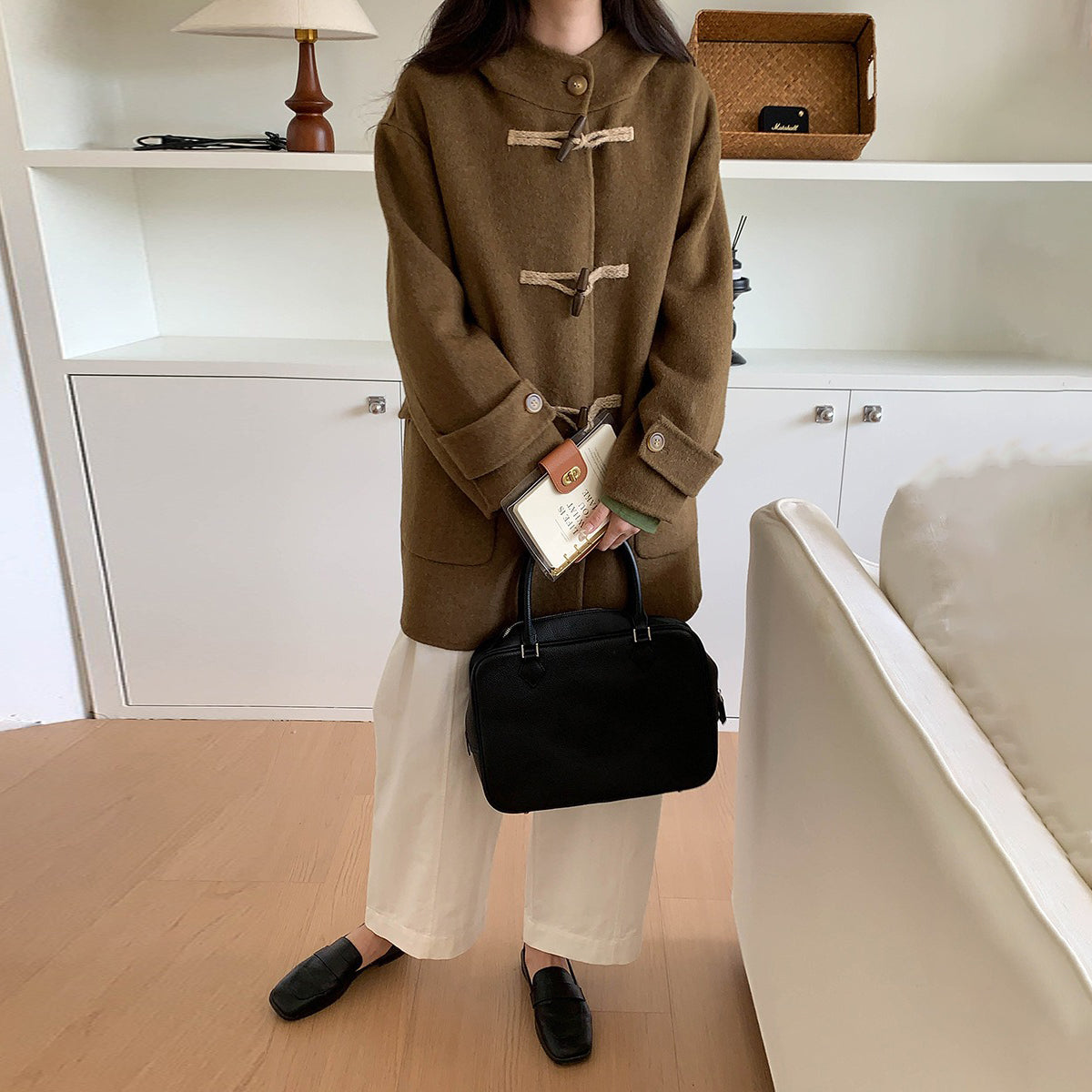 【アウター】超高品質 秋冬 カシミヤ含有 レトロバッファローボタン ウール コート