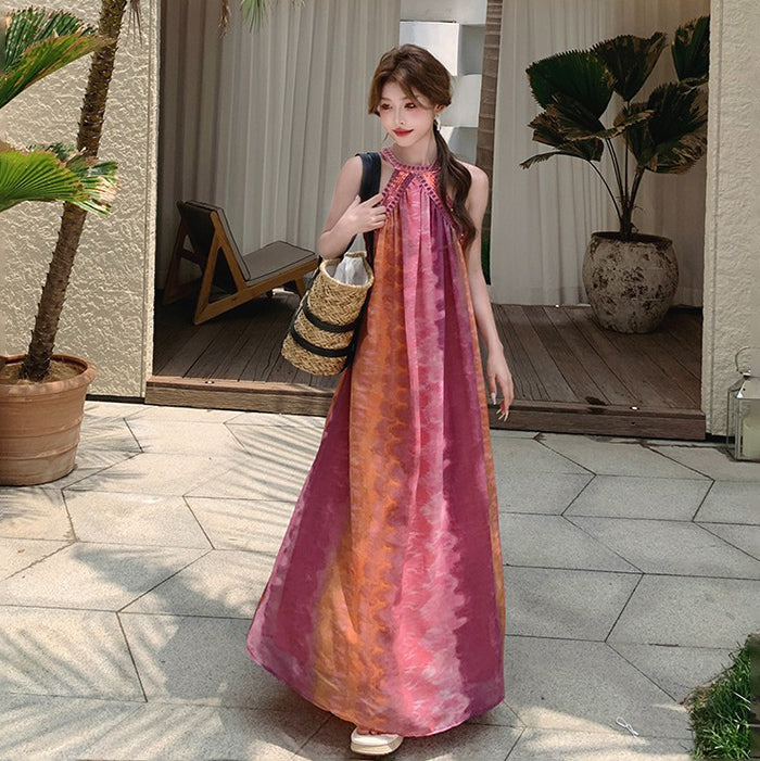 【ワンピース】夏新作 タイダイ柄 ノースリーブワンピース リゾート感満載 旅行コーデにぴったり【SHシリーズ】