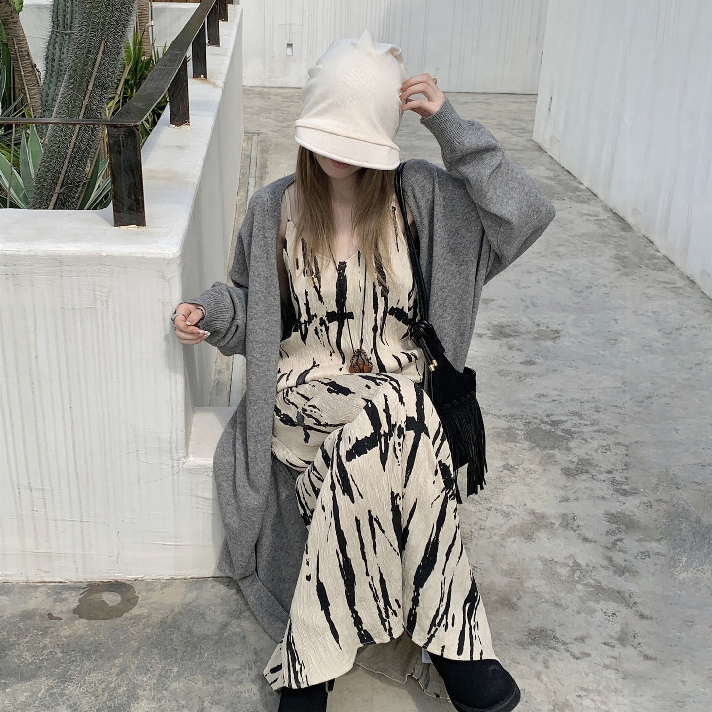 【單筆訂單】【洋裝】復古沙灘裙春夏寬鬆度假風無袖洋裝+開襟衫2件套【SH系列】