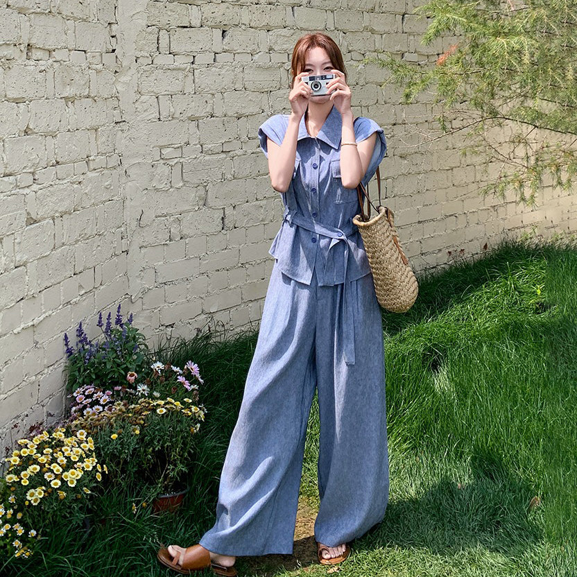 2点セット!【セットアップ】大人可愛い 気質タイダイ柄トップス+ワイドパンツ 上下セット レディース 夏 韓国風コーデ 若見え【JZシリーズ】