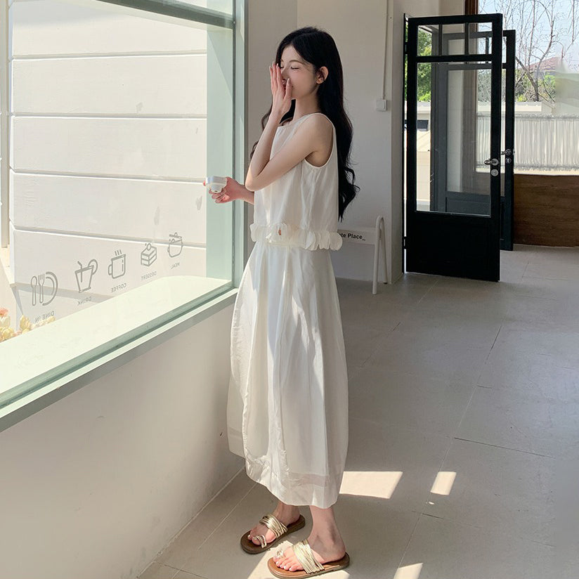 2点セット!【セットアップ】超可愛いデザイン感あふれるベスト+スカート 上下セット レディース 夏 フレンチ風 【JZシリーズ】