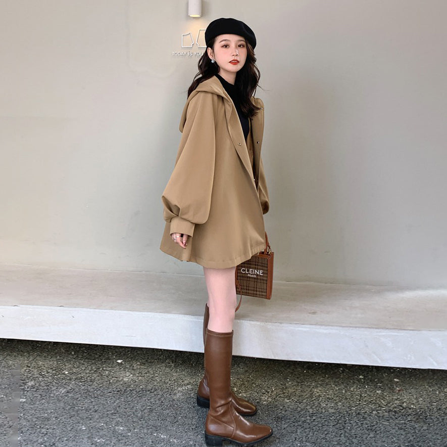 【アウター】独特なデザイン感 カーキ カジュアル フード付き トレンチコート レディース 超人気 おしゃれ ミドル丈 コート【JZシリーズ】