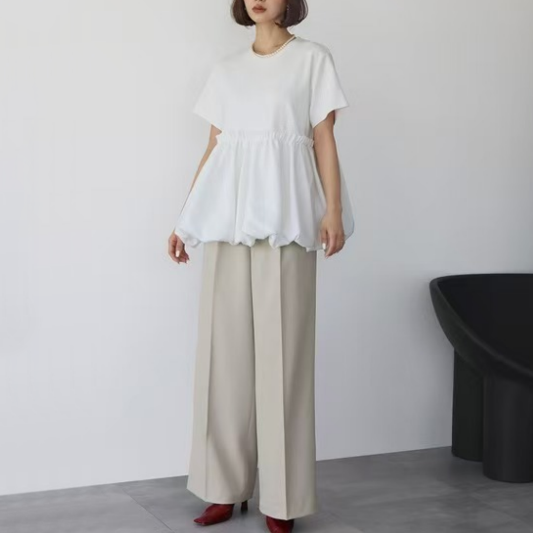 【トップス 】夏 切り替え ラウンドネック Tシャツ