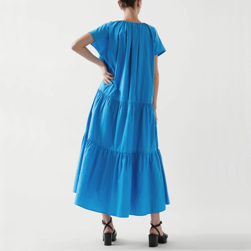 【ワンピース】夏 スカラップスリーブ フリルギャザー 半袖ワンピース【AHシリーズ】