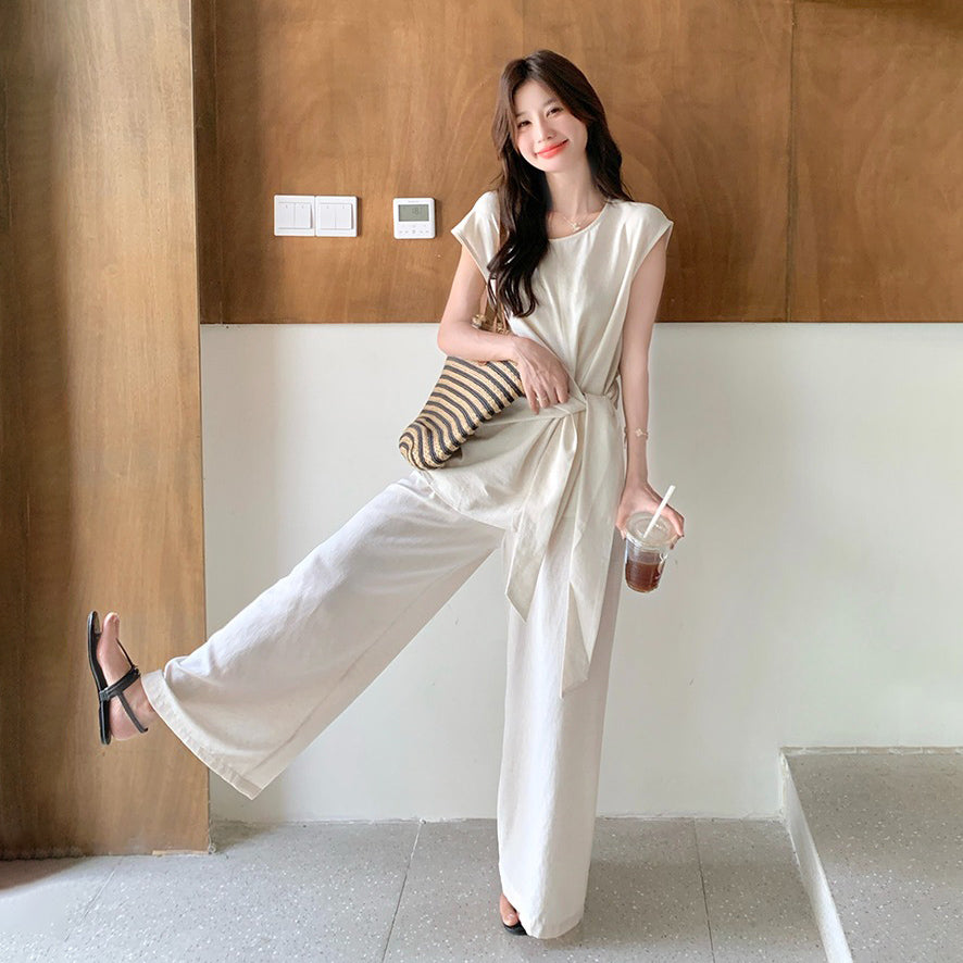 2点セット!【セットアップ】リラックス感漂うウエストマークトップス+ワイドパンツ上下セット【JZシリーズ】【SNシリーズ】