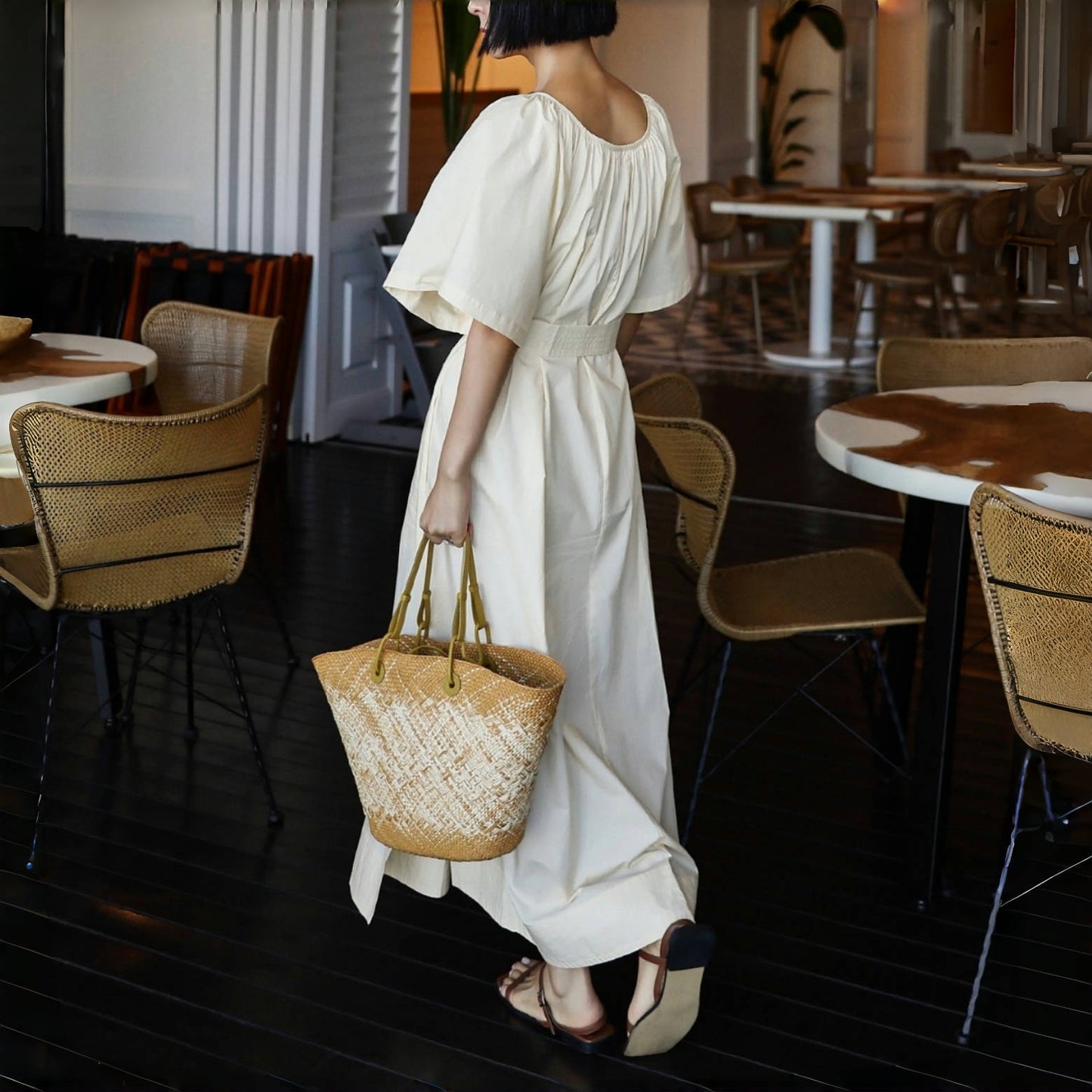 【ワンピース】夏 ベルト ラウンドネック ゆるリラックス ロング ワンピース