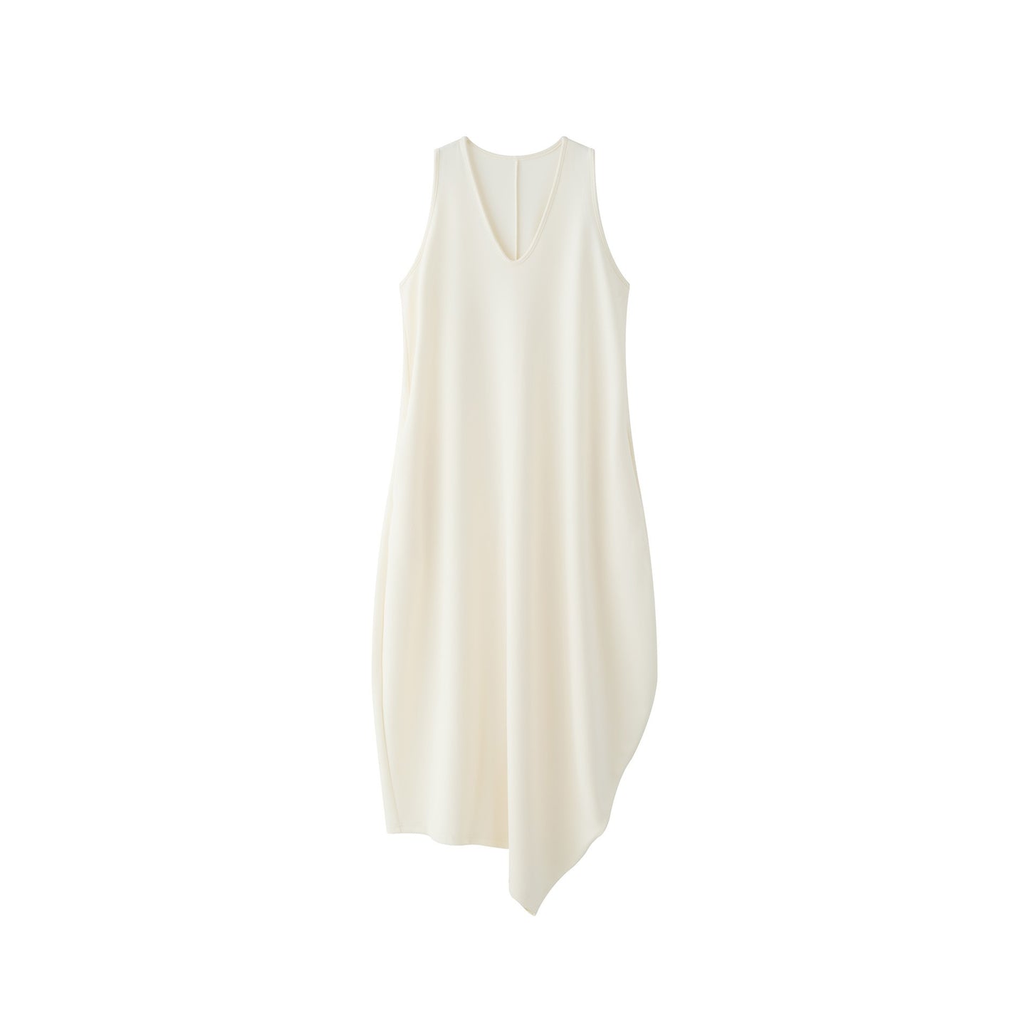 【ワンピース】夏 フレンチ ディープUネック アシンメトリー スリム バロン ノースリーブワンピース【JZシリーズ】