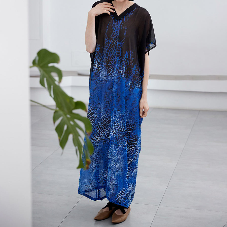 【ワンピース】上品 フレアシルエット ゆったり ロング丈 バカンス風 半袖 ワンピース【SHシリーズ】