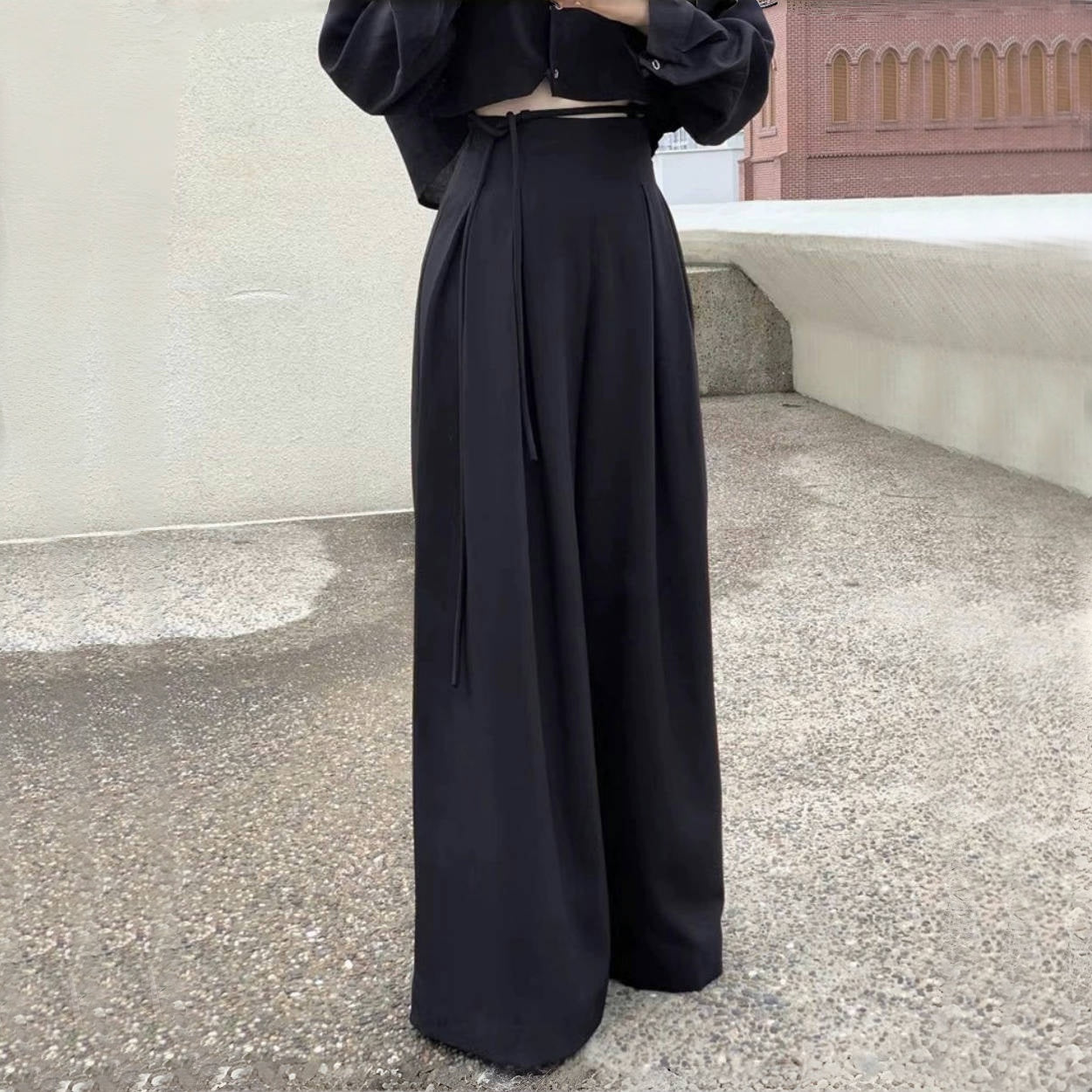 【ボトムス】レトロ 春夏秋 ハイウエスト ロングパンツ