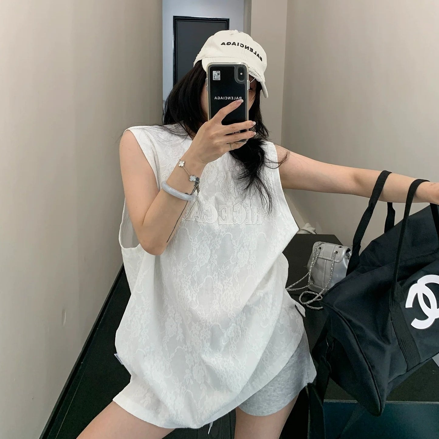 【トップス】夏 レトロレース 刺繍 ノースリーブ Tシャツ 【FCシリーズ】