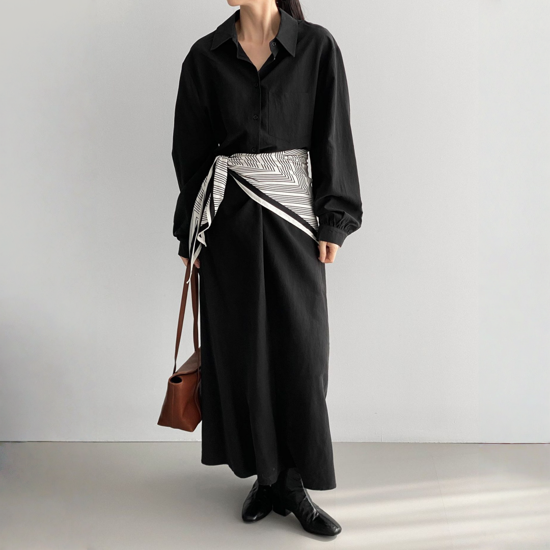 【ワンピース】春 秋 冬 通勤 長袖 紐付きロングワンピース 【JZシリーズ】