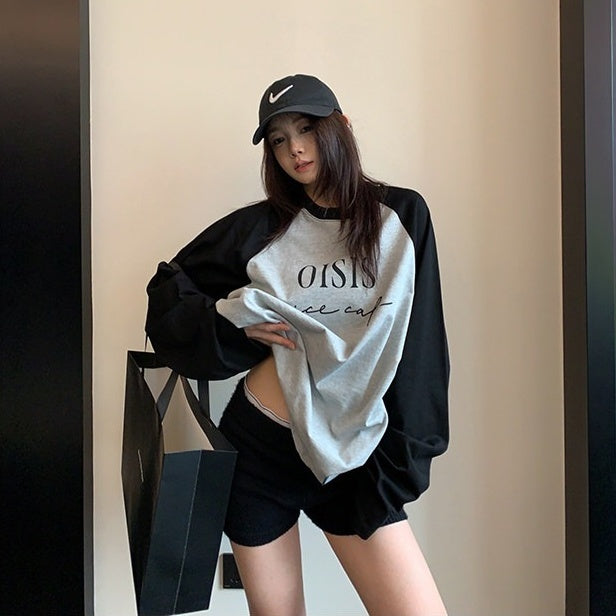 【トップス】配色 ロゴ レトロ 初秋 長袖Tシャツ 【FCシリーズ】
