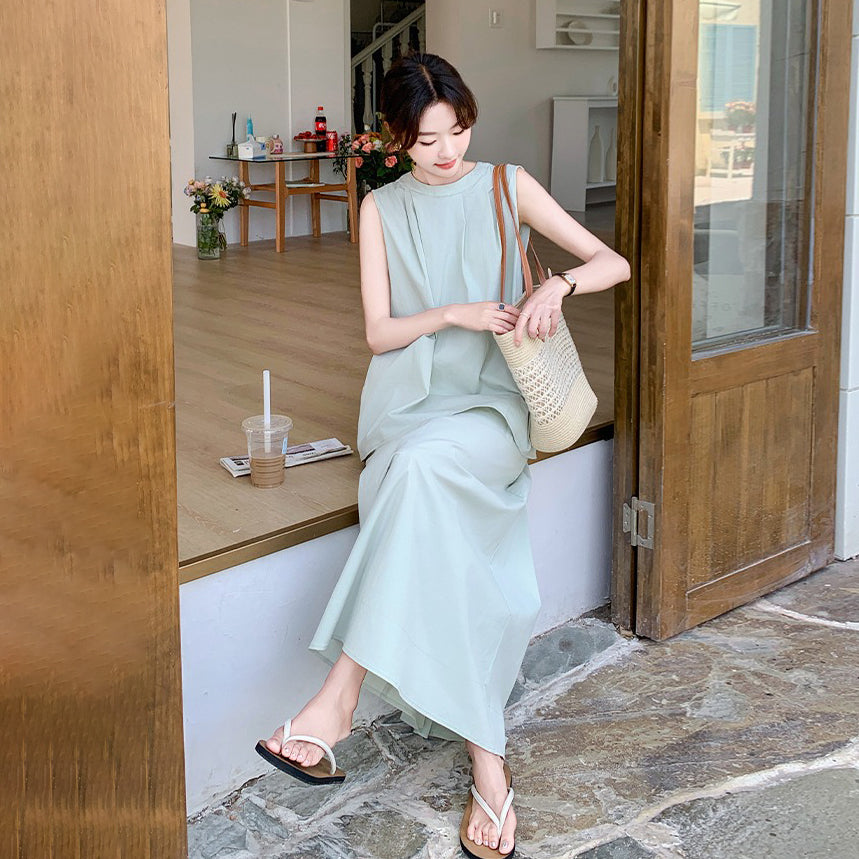 2点セット!【セットアップ】夏ミントマンボブルーが爽やか✨ 背中開きトップス+スカート 上下セットアップ【JZシリーズ】