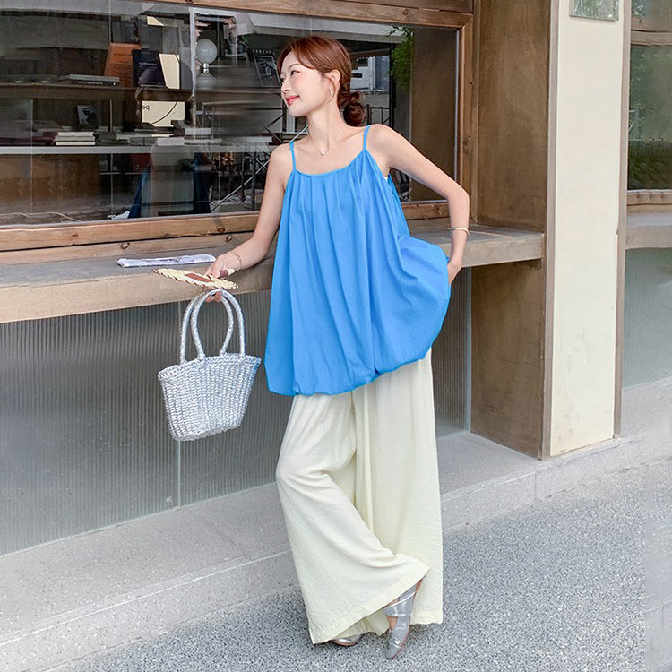 2点セット!【セットアップ】夏のカジュアルコーデ タンクトップ + リラックス ワイドパンツ 上下セットアップ