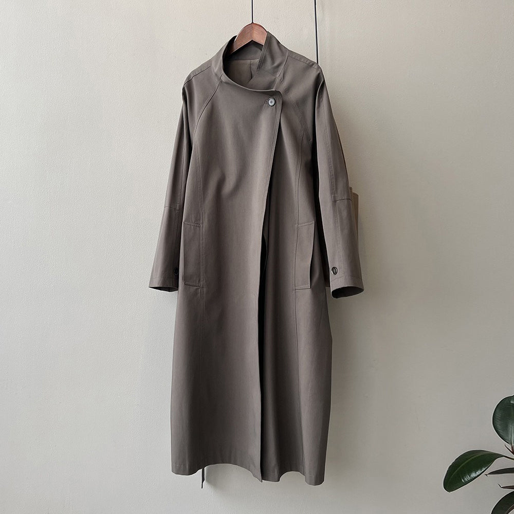 【アウター】レトロ スタンドカラー ミドル丈 春秋 カジュアル トレンチコート 【JZシリーズ】