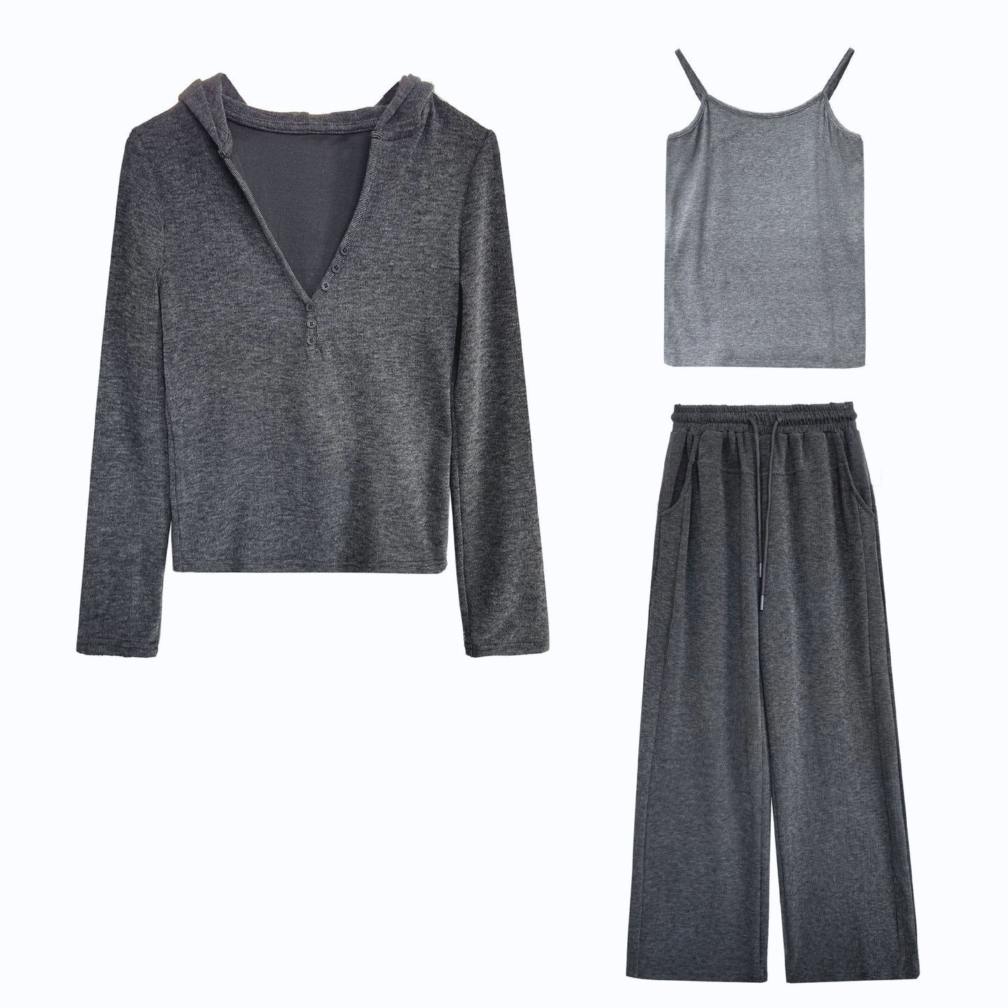 【セットアップ】カジュアル 秋冬 フード付き パーカー +キャミソール + パンツ 3点 上下セット【SNシリーズ】