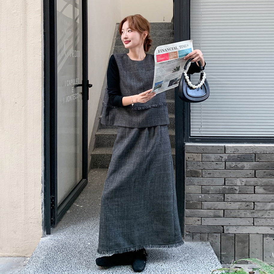 3点セット!【セットアップ】レトロ カジュアル タンクトップ&Tシャツ&スカート 上下セット 上品 トレンド感 大人気 かわいい三点セット【JZシリーズ】