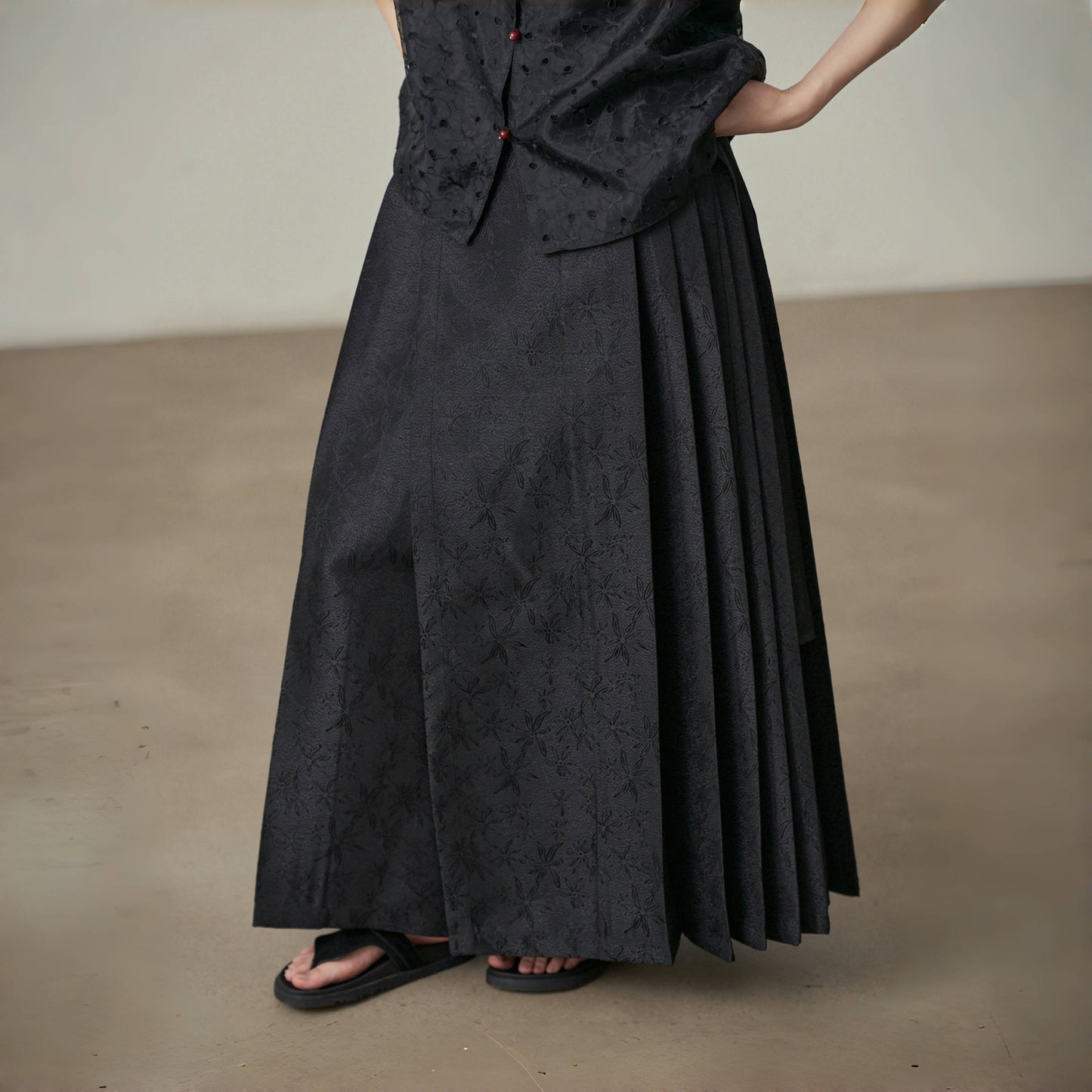 【ボトムス】夏 新中華風 ジャカード刺繍フラワー柄 馬面スカート 【SHシリーズ】