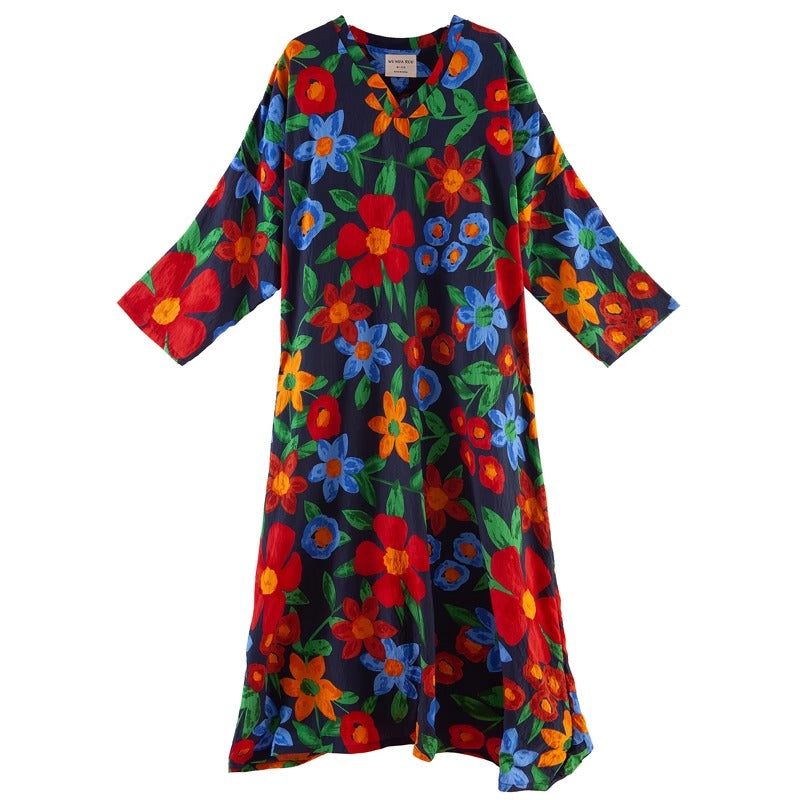 【ワンピース】ヴィンテージ風 ゆったり ロング丈 半袖 ワンピース ナチュラル おしゃれ トラベル対応 大きめサイズ【SHシリーズ】