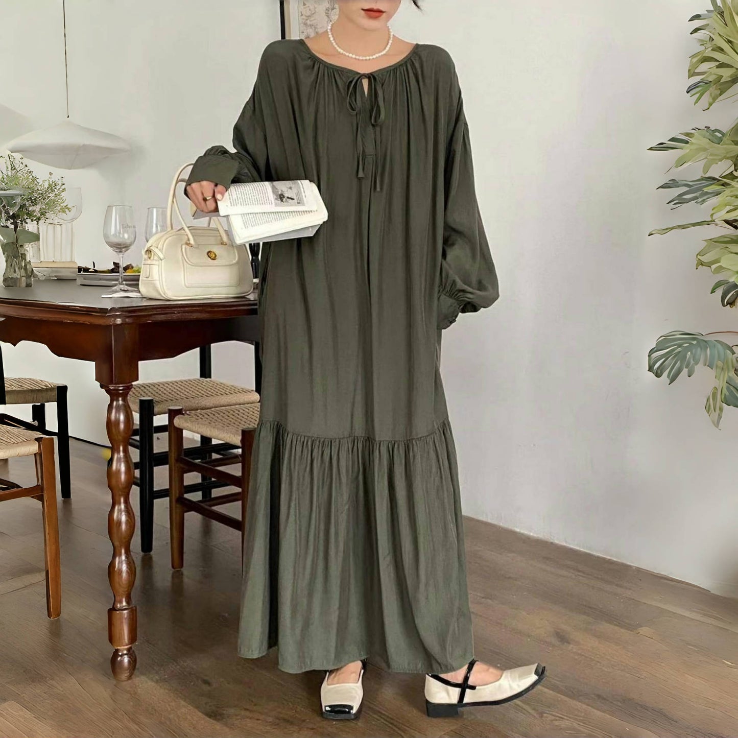 【連身裙】春秋夏寬鬆優雅長袖連身裙