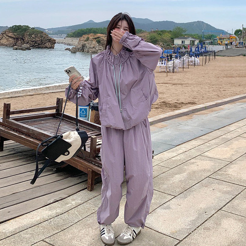 2点セット!【セットアップ】バルーンスタンドカラー ジャケット+ジョガーパンツ ワーク風 カジュアル スポーツ 上下セットアップ【JZシリーズ】