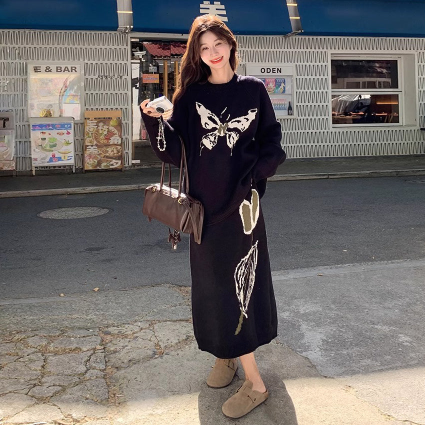 2点セット【セットアップ】デザイン感 ニット上下セット レディース 秋新作 韓国風気質 セーター+ スカート 2点セット【JZシリーズ】