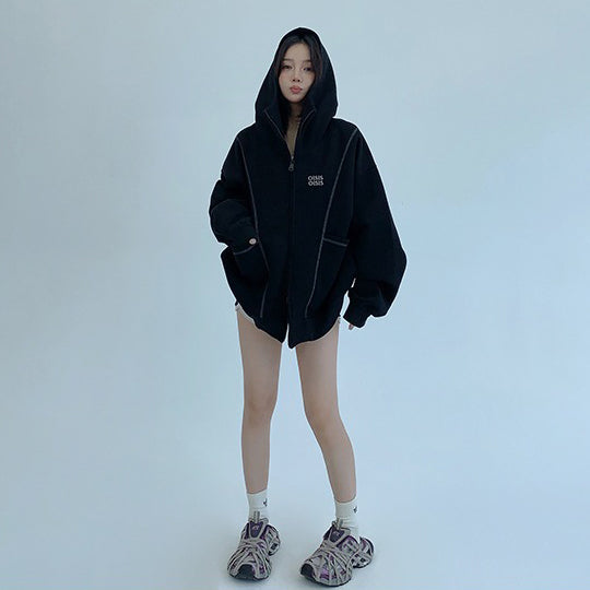 【アウター】カジュアル リラックスシルエット 刺繍フードジャケット レディース【FCシリーズ】