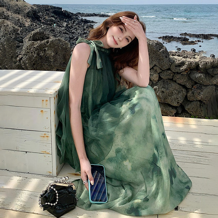 【ワンピース】夏新作 リラックス感漂うリゾートロングドレス 切り替え ノースリーブワンピース【SHシリーズ】