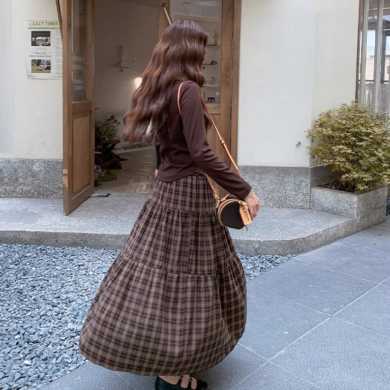 2点セット!【セットアップ】マラード風 コーデ 秋新作 上下セット 気質 不規則デザインTシャツ+チェック柄スカート【SHシリーズ】