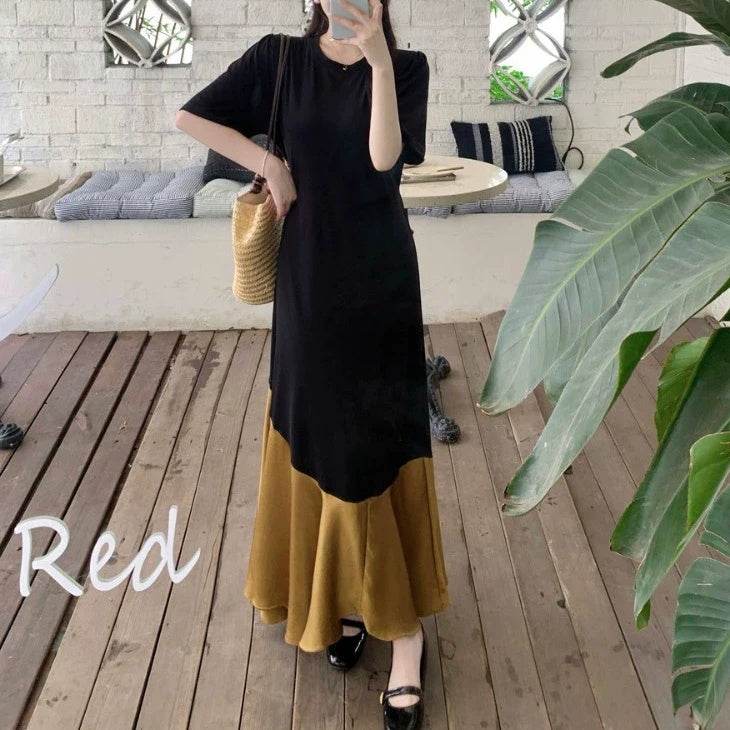 【連身裙】夏季寬鬆優雅短袖連身裙