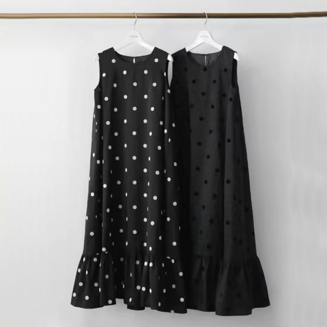 【ワンピース】夏 ドット柄 ロング ノースリーブ ワンピース