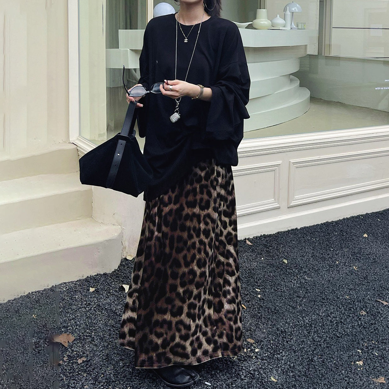 【ボトムス】ベルベットスカート 初秋新作 ハイウエスト スリム見え Aライン レオパード柄 デザイン性スカート【SHシリーズ】