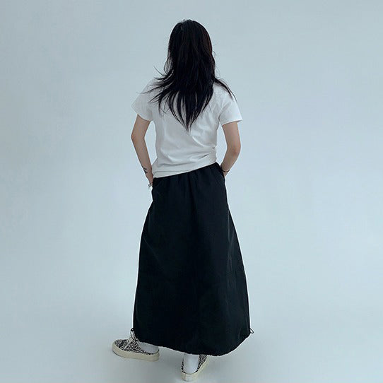 【ボトムス】シンプルシルエット 厚手素材 ブラック ロングスカート レディース【FCシリーズ】