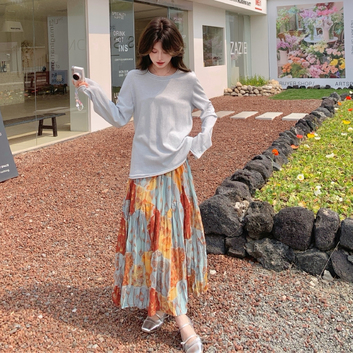 【セットアップ】花柄トップス&スカート 上下セット レディース 体型カバー おしゃれ OOTD 上品セット【SHシリーズ】
