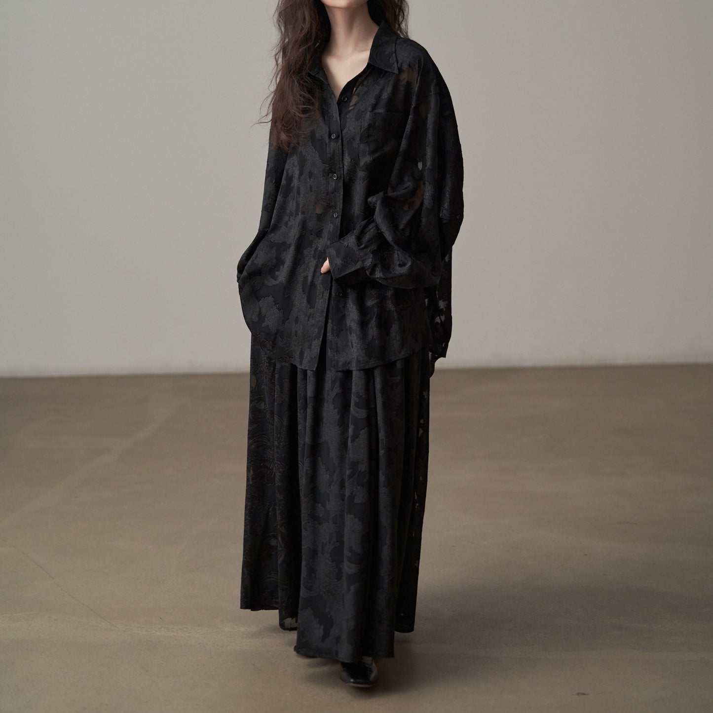 【ボトムス】ニューチャイナ風 春夏 高品質ジャカードスカート|レトロな地紋×落ち感素材 上品シルエット【JZシリーズ】