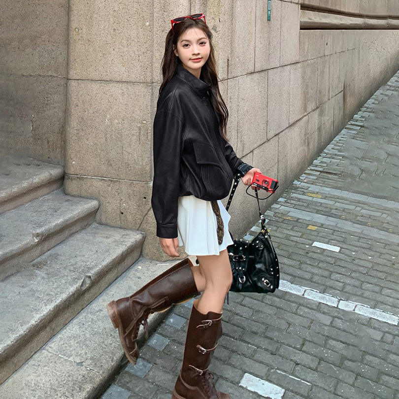 【アウター】上質感 トレンド 春秋 レトロ PU ショートジャケット【JZシリーズ】