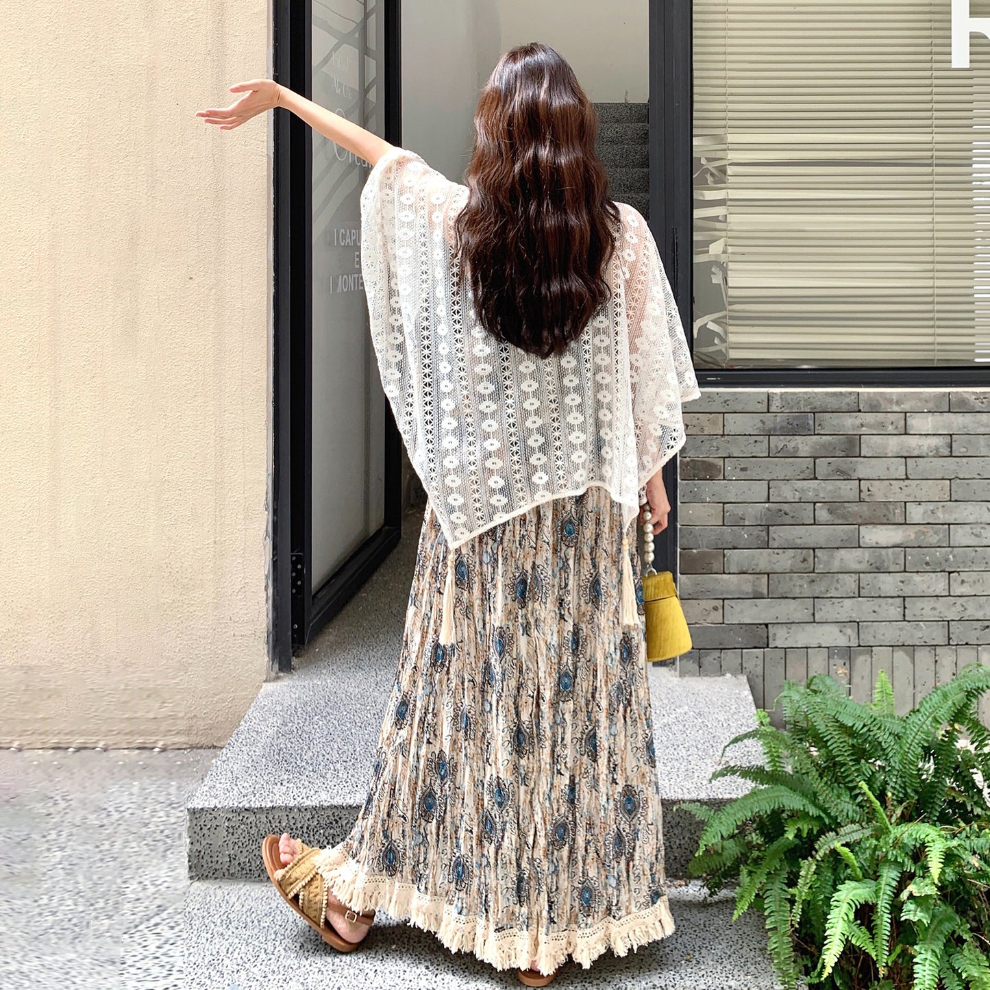 【ワンピース】レースショール付き!フレンチ風プリントノースリーブワンピース・夏のバカンスコーデ【SHシリーズ】