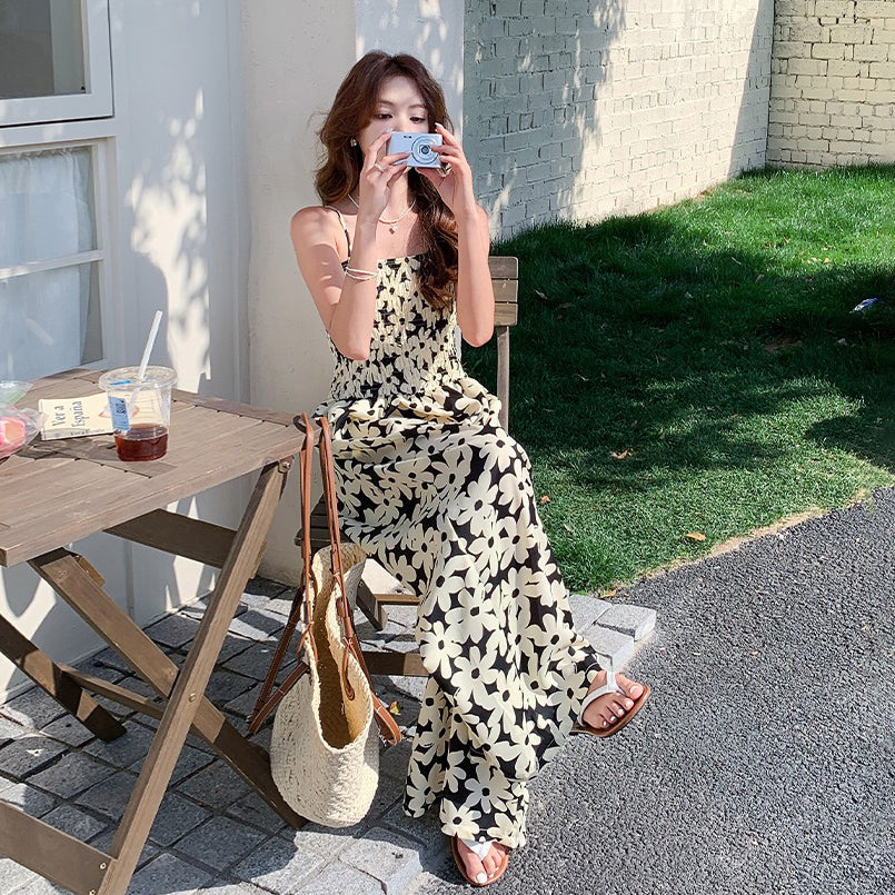 【ボトムス】夏新作 花柄キャミソール ビスチェ風オールインワン フレンチリゾートスタイル【SHシリーズ】