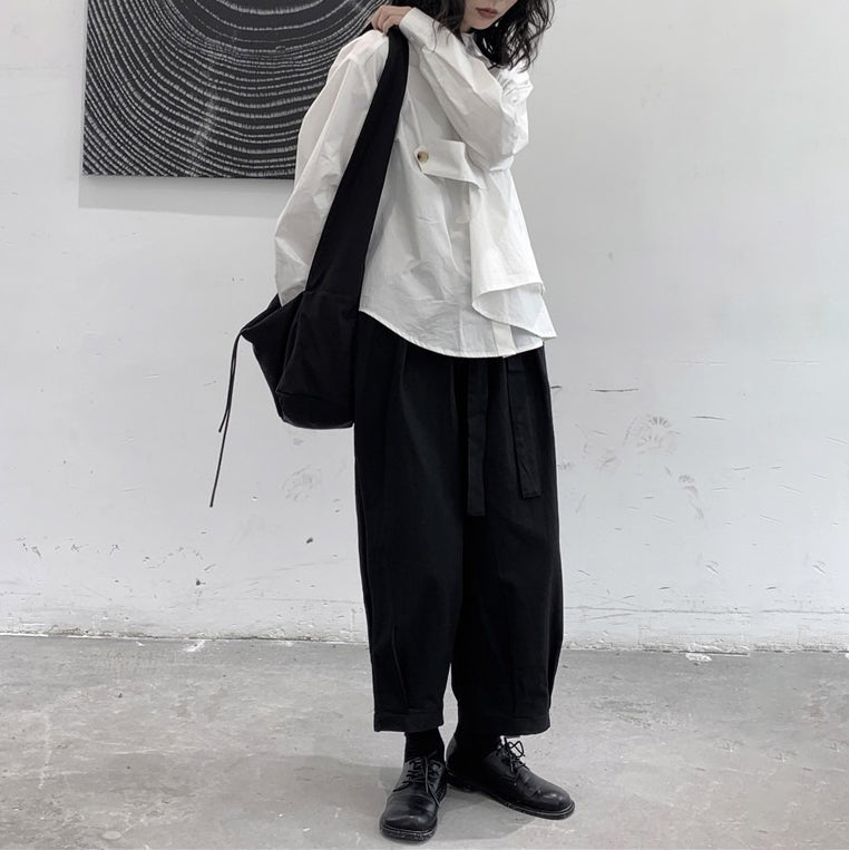 【トップス】春秋 ダークスタイル カップル ルーズ アシンメトリー シャツ【AHシリーズ】