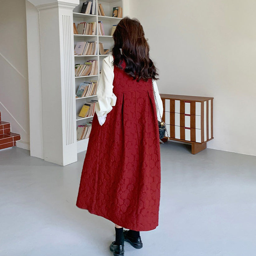 【セットアップ】ヴィンテージ ジャカードインナー+ノースリーブワンピース フレンチ 若見え Aライン 2点セット【JZシリーズ】