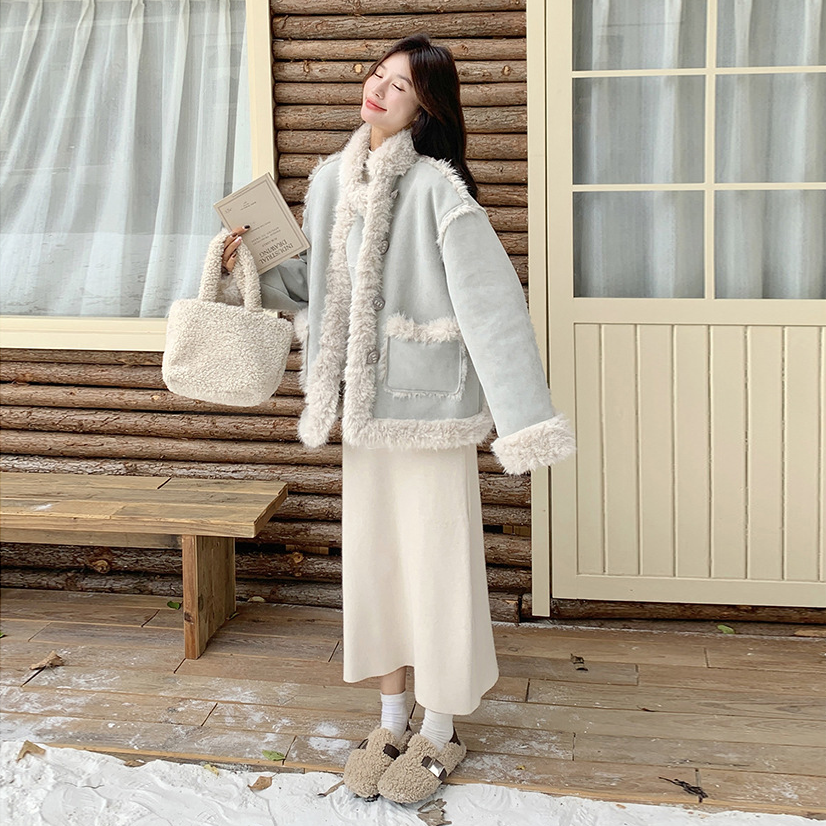 【アウター】甘め フェイクムートン厚手保温アウター 2025冬 若見え 防風 ハイネック ボアトップス レディース【JZシリーズ】