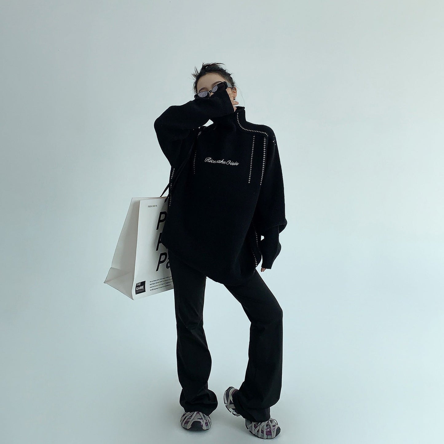 【トップス】秋冬 高級感 たっぷり 厚手 刺繍入り タートルネック プルオーバー ニットセーター【FCシリーズ】